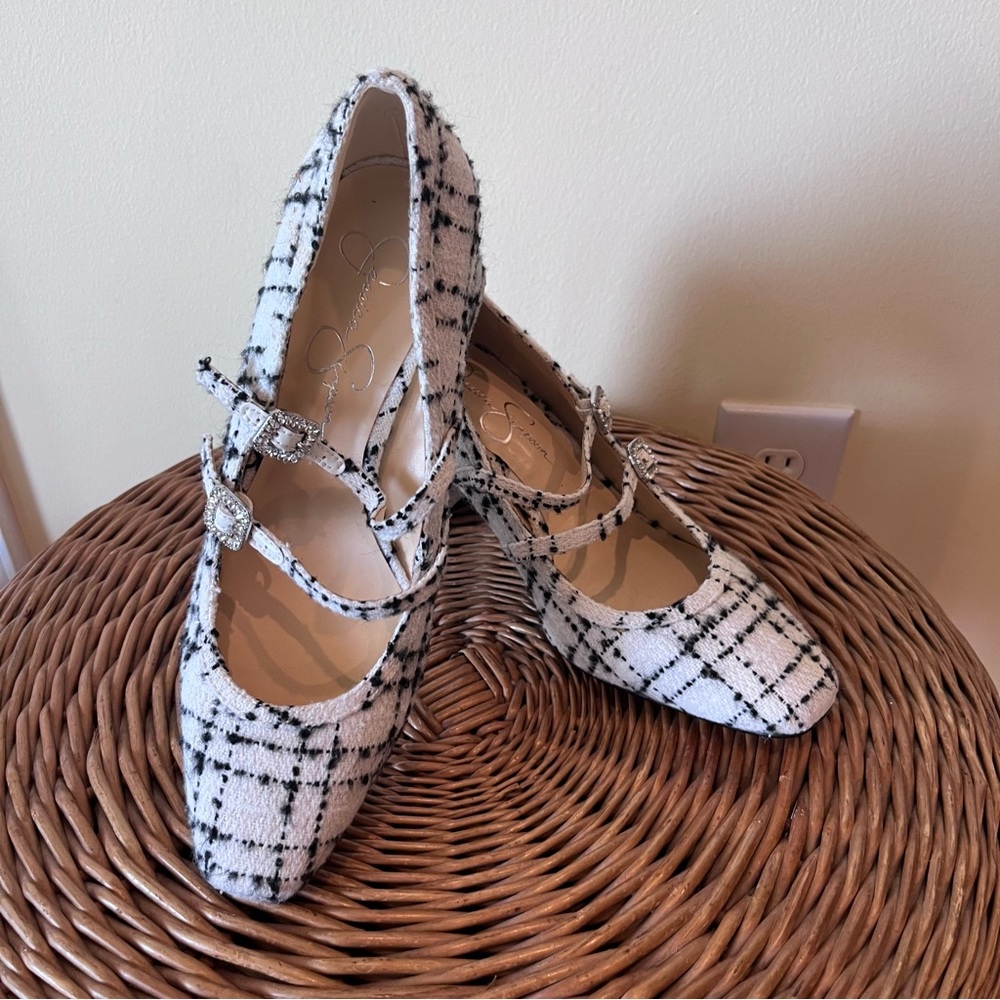 Jessica Simpson White & Black Plaid Mary Jane Size 9